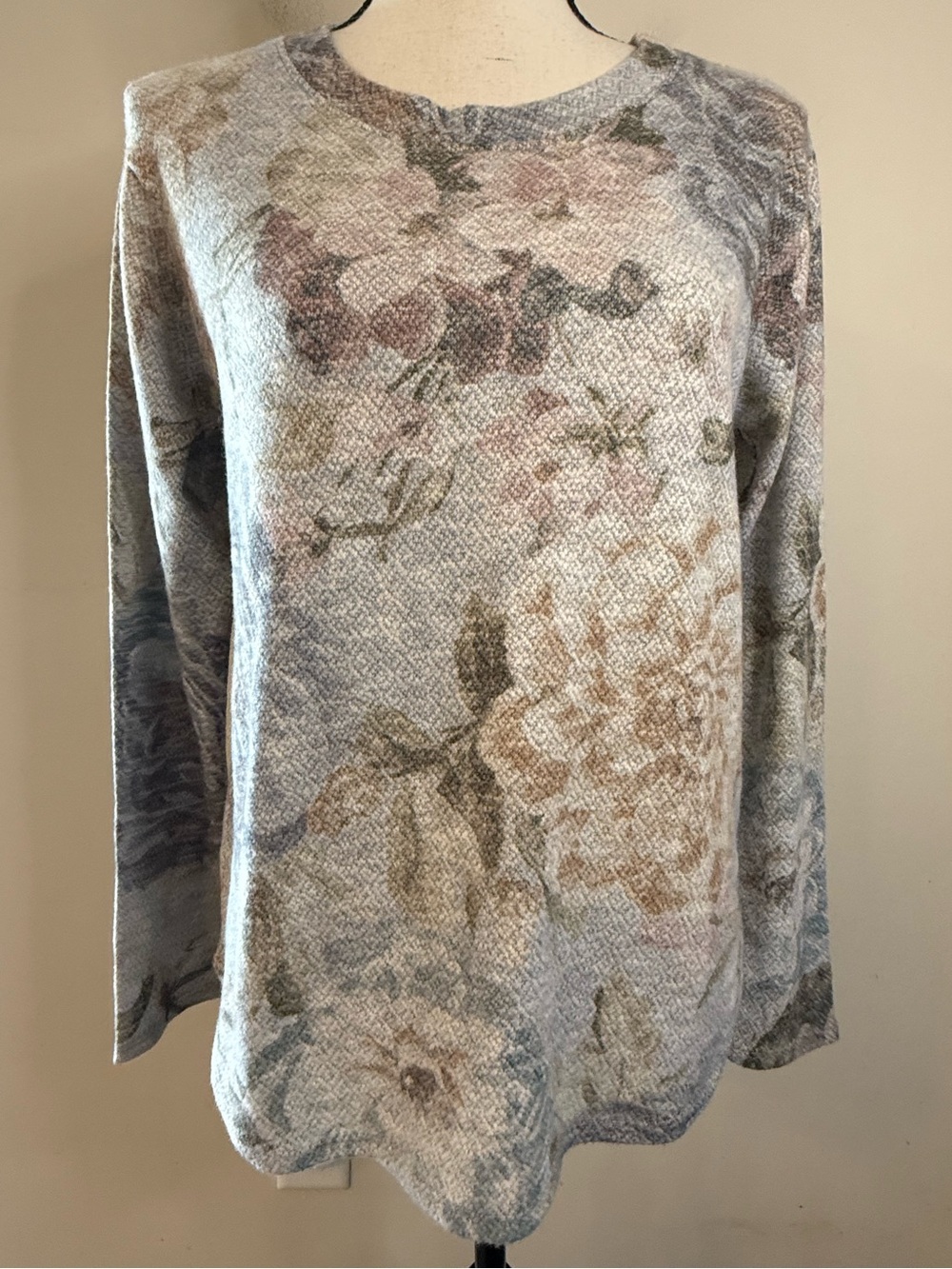 Coldwater Creek pastel neutral floral sweater SZ XS
